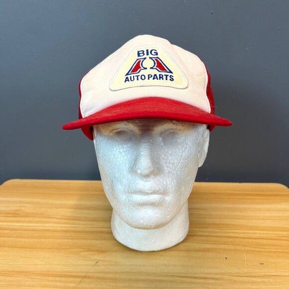 Vintage Big A Auto Parts Trucker Hat Red White Mesh Snapback Cap USA Patch - Picture 1 of 7